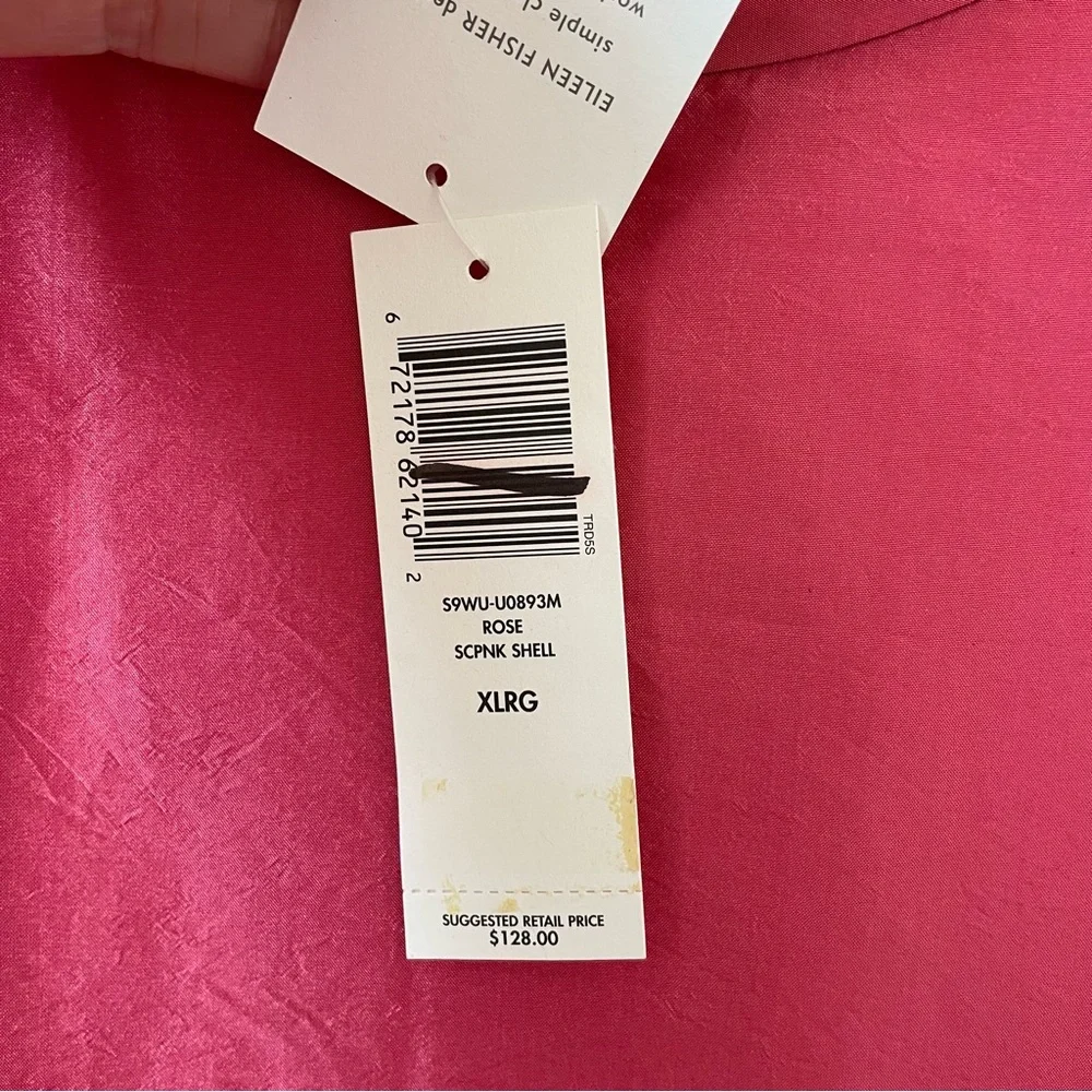 Eileen Fisher Washed Silk Taffeta Scoop Neck Shell Rose Size XL Luxury Colorful